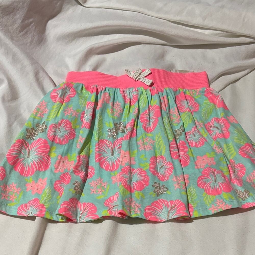 Tommy Bahama 7/8 Hibiscus Floral Skirt metalic accent Pink Green Design nwt